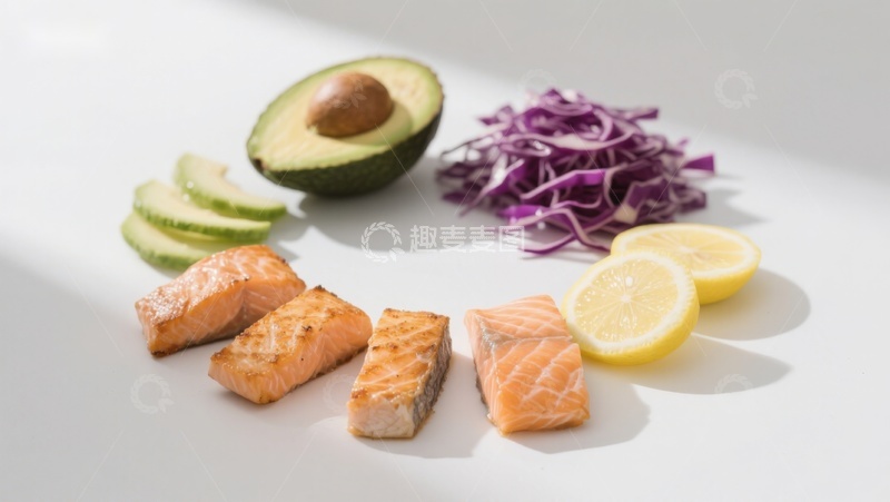 高清大图下载【趣麦麦图】三文鱼与蔬菜食材摆盘
