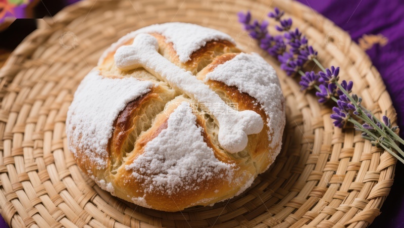高清大图下载【趣麦麦图】撒粉面包置于编织篮中