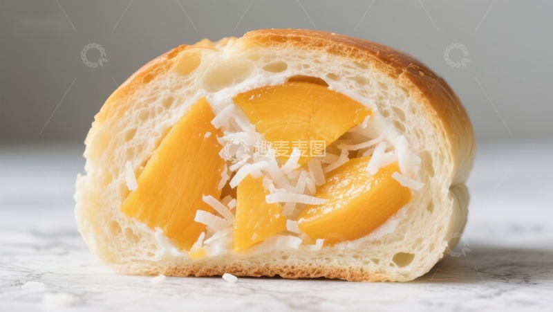 高清大图下载【趣麦麦图】芒果椰丝面包切面展示