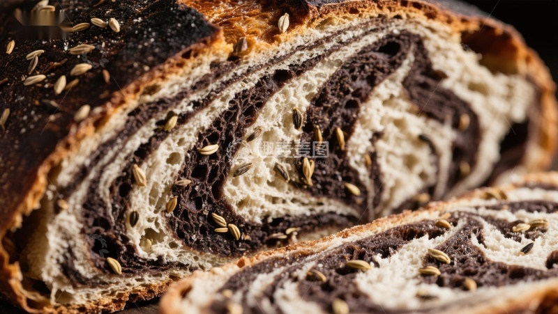 高清大图下载【趣麦麦图】黑芝麻夹心面包切片