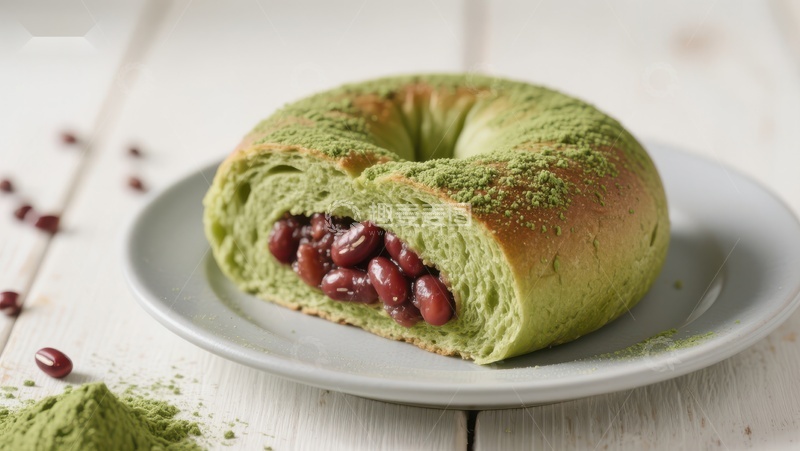 高清大图下载【趣麦麦图】抹茶红豆面包，清新美味