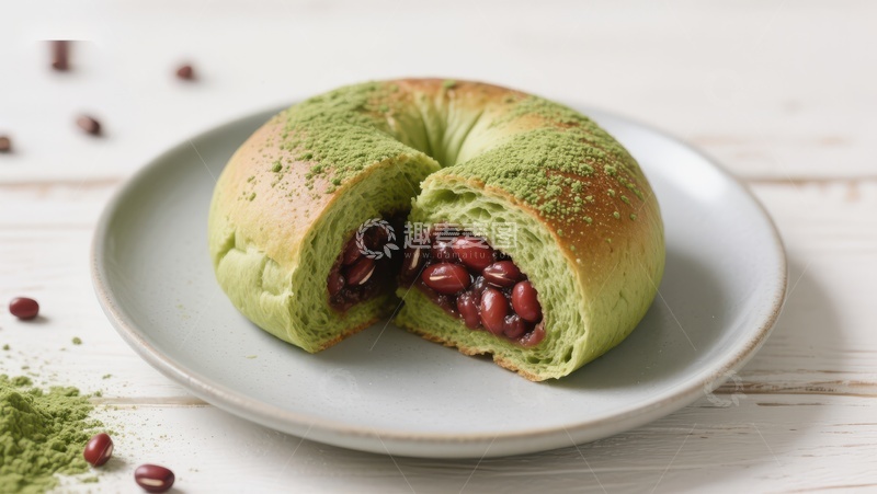 高清大图下载【趣麦麦图】-抹茶红豆面包，清新美味