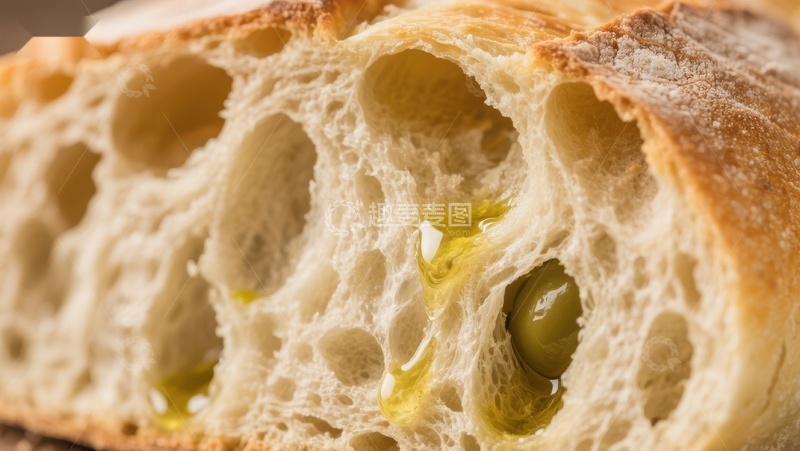 高清大图下载【趣麦麦图】橄榄油滴在新鲜面包上的特写