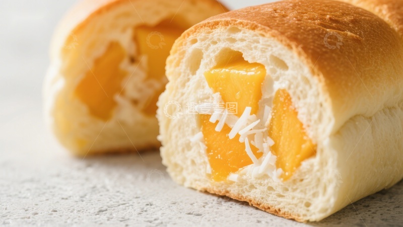 高清大图下载【趣麦麦图】芒果椰丝面包，美味诱人