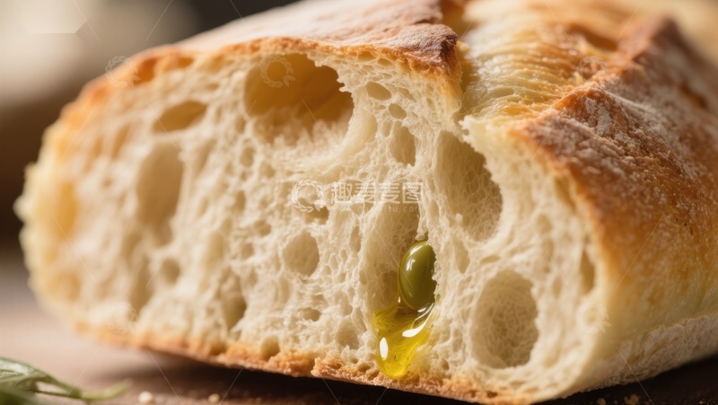 高清大图下载【趣麦麦图】新鲜面包切片，橄榄油滴落