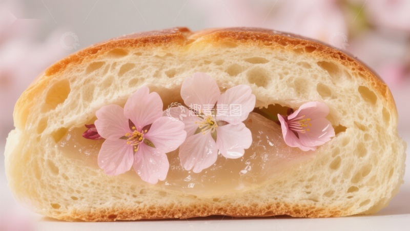 高清大图下载【趣麦麦图】樱花面包：花瓣与果酱的完美结合