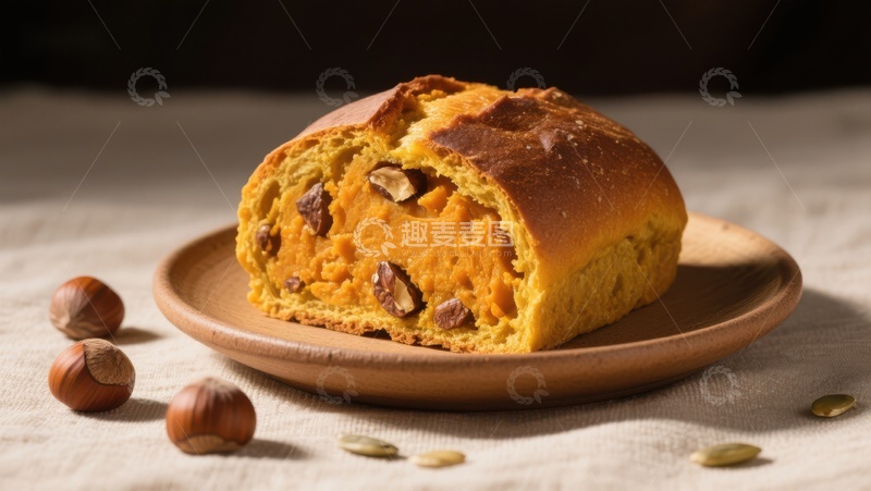 高清大图下载【趣麦麦图】南瓜面包配榛子，温暖美味