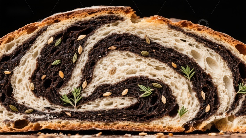 高清大图下载【趣麦麦图】黑芝麻螺旋面包切片特写