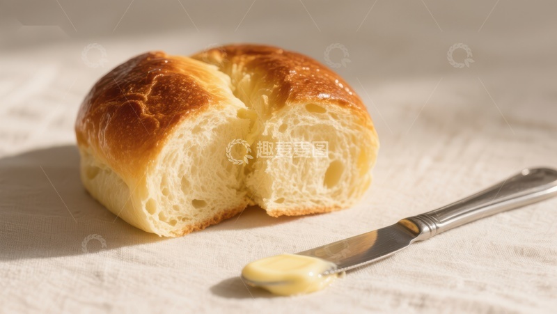 高清大图下载【趣麦麦图】新鲜面包切片与黄油刀