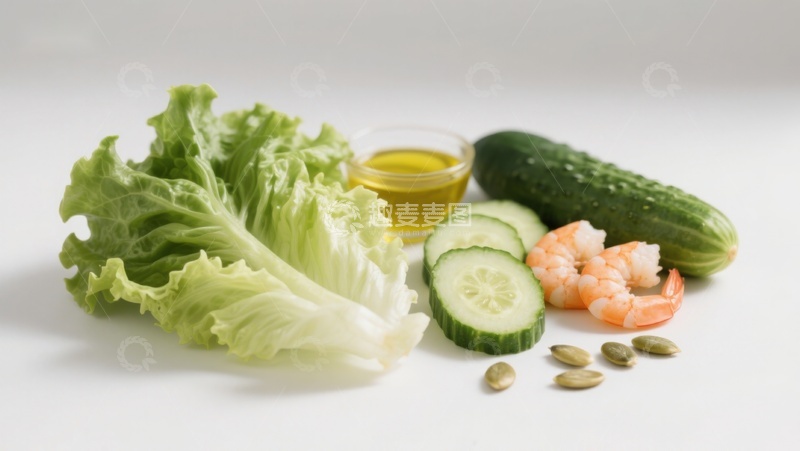高清大图下载【趣麦麦图】新鲜蔬菜与虾仁食材组合