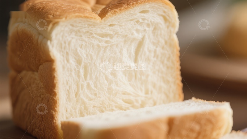 高清大图下载【趣麦麦图】新鲜面包切片，柔软多孔的内部结构