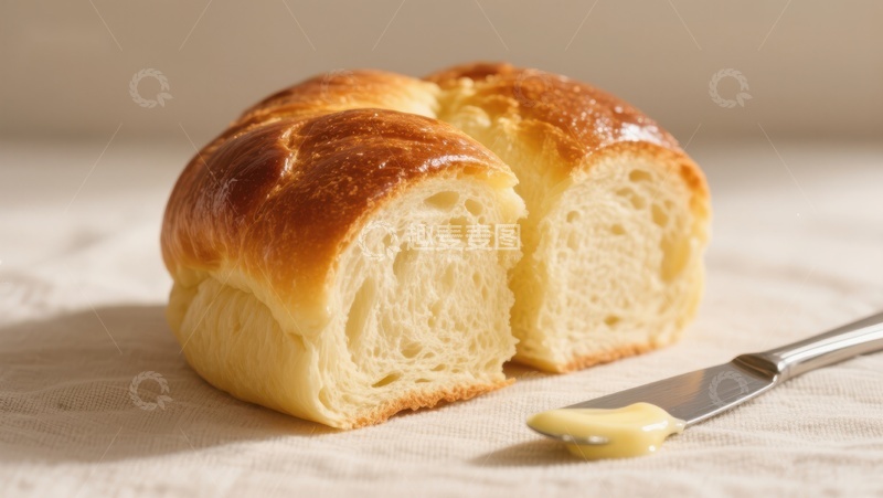 高清大图下载【趣麦麦图】新鲜面包切片，配黄油刀