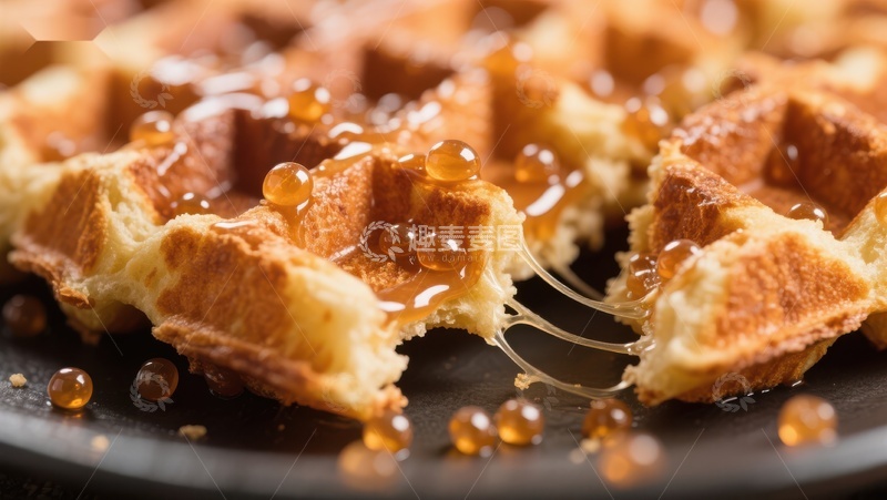 高清大图下载【趣麦麦图】金黄松饼配蜂蜜，诱人美味