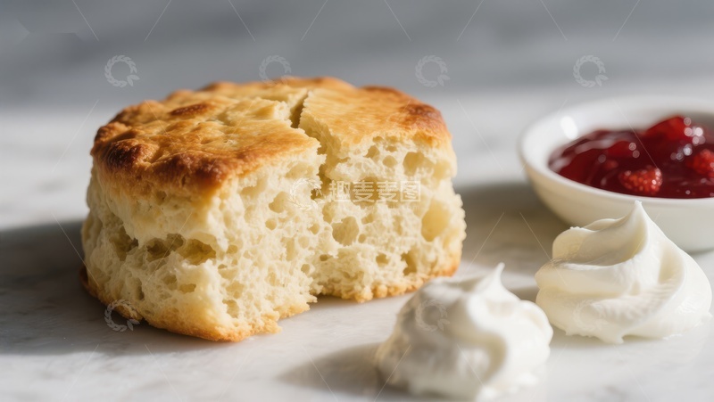 高清大图下载【趣麦麦图】新鲜出炉的松饼配奶油和果酱