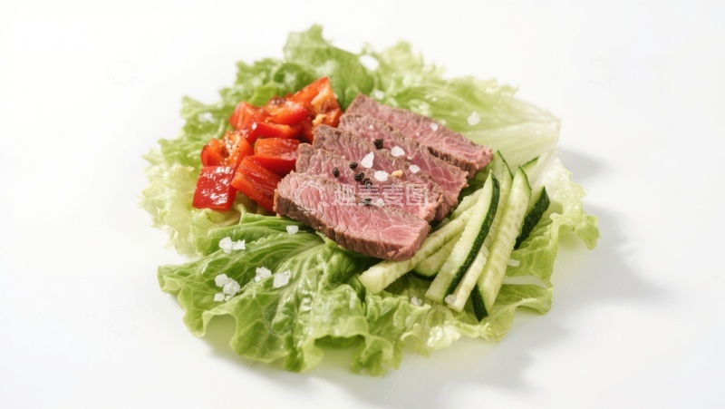 高清大图下载【趣麦麦图】生菜上的烤牛肉沙拉
