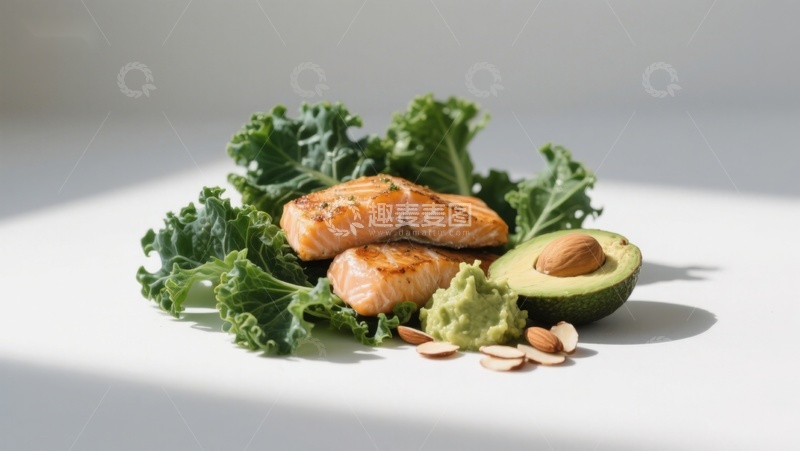 高清大图下载【趣麦麦图】三文鱼配羽衣甘蓝与牛油果