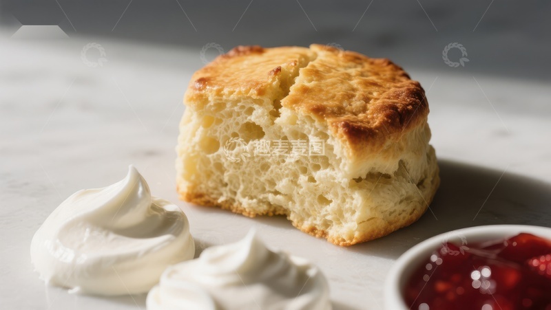 高清大图下载【趣麦麦图】新鲜出炉的松饼配奶油和果酱