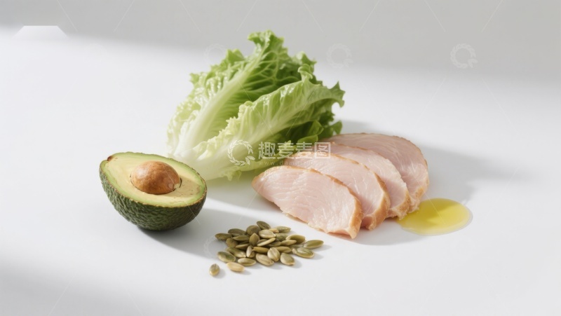 高清大图下载【趣麦麦图】鸡肉牛油果沙拉食材摆拍
