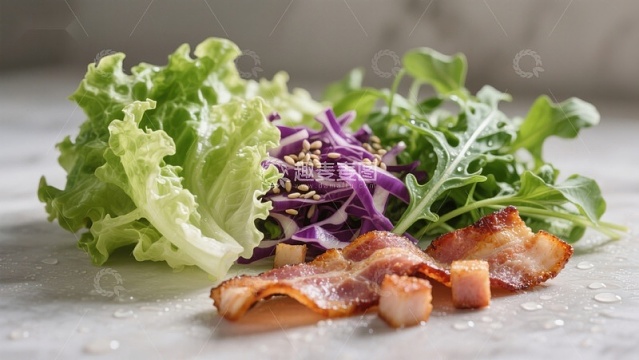 新鲜蔬菜与培根食材组合