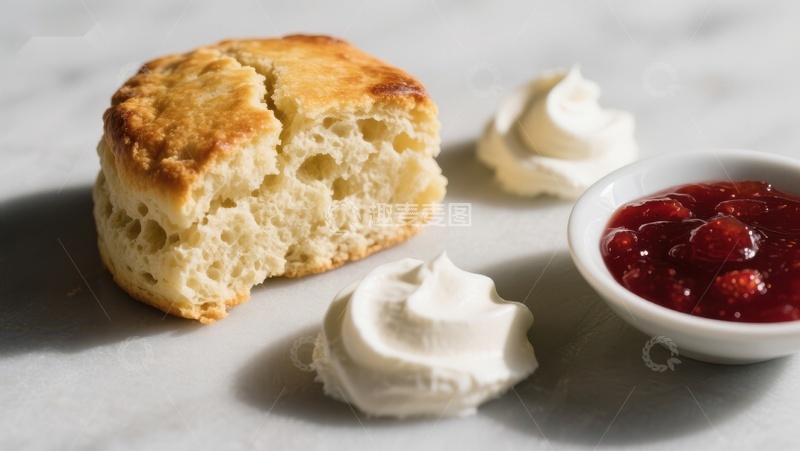 高清大图下载【趣麦麦图】新鲜出炉的松饼配奶油和果酱