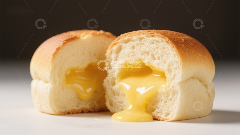 高清大图下载【趣麦麦图】流心面包，金黄馅料诱人