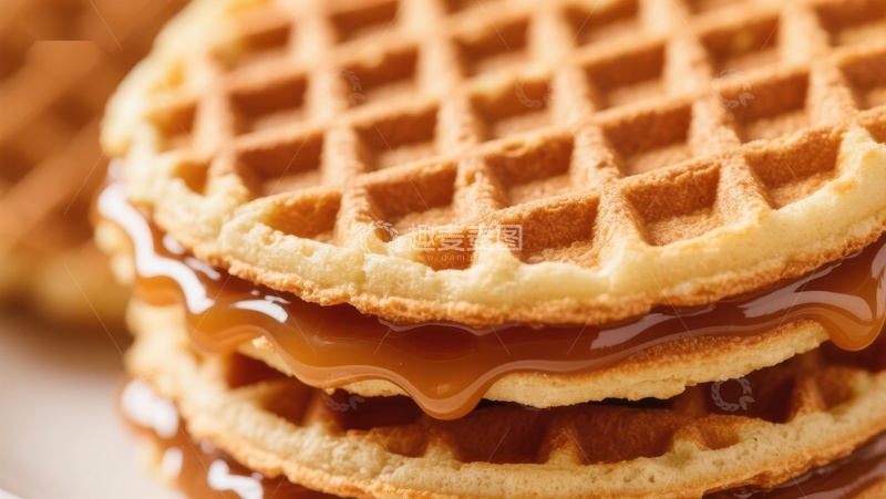 高清大图下载【趣麦麦图】蜂蜜淋洒在金黄华夫饼上