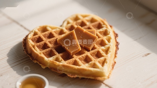 心形华夫饼配焦糖块