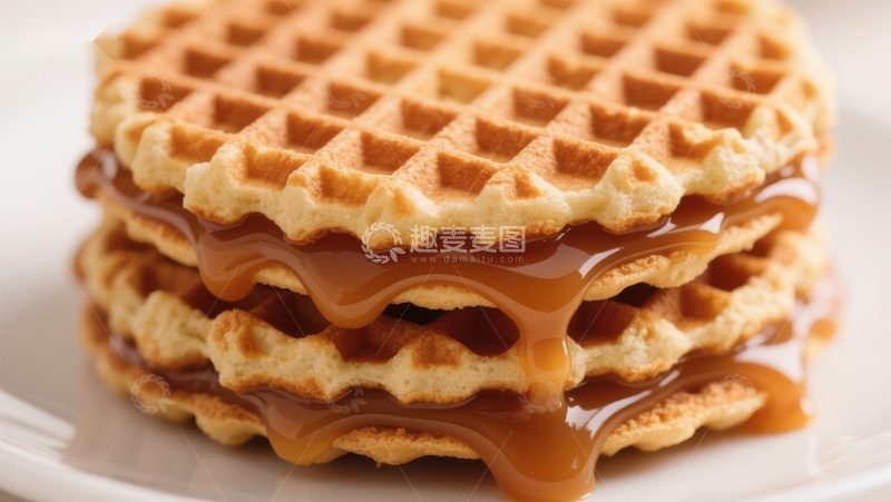 高清大图下载【趣麦麦图】焦糖淋面的松脆华夫饼