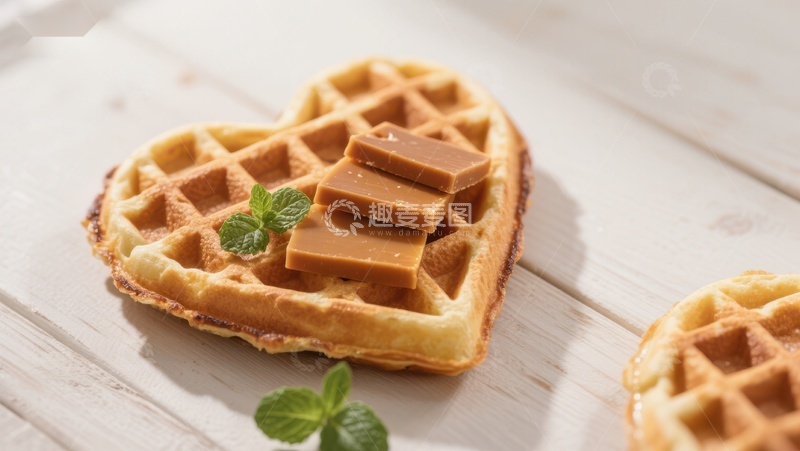 高清大图下载【趣麦麦图】心形华夫饼配焦糖块