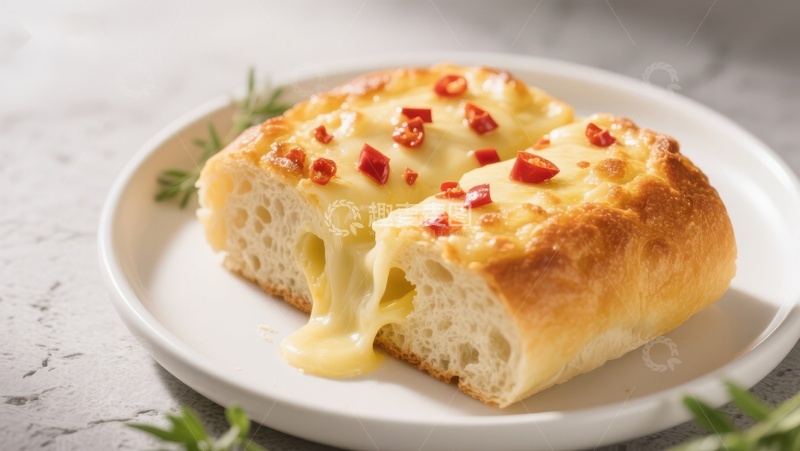 高清大图下载【趣麦麦图】芝士面包配红椒片