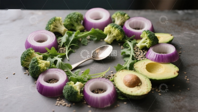 高清大图下载【趣麦麦图】新鲜蔬菜与牛油果摆盘