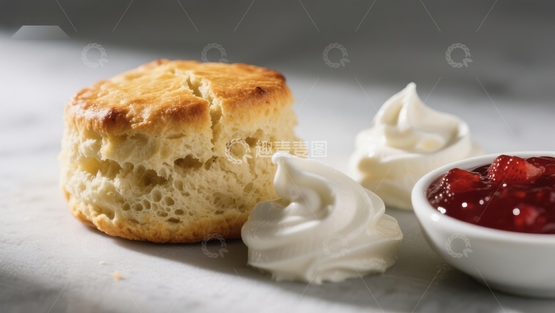 高清大图下载【趣麦麦图】新鲜出炉的松饼配奶油和果酱