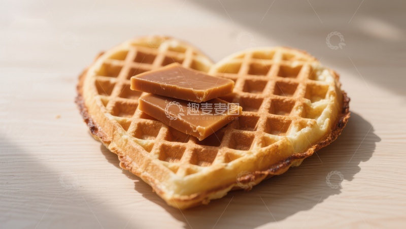 高清大图下载【趣麦麦图】心形华夫饼配焦糖块
