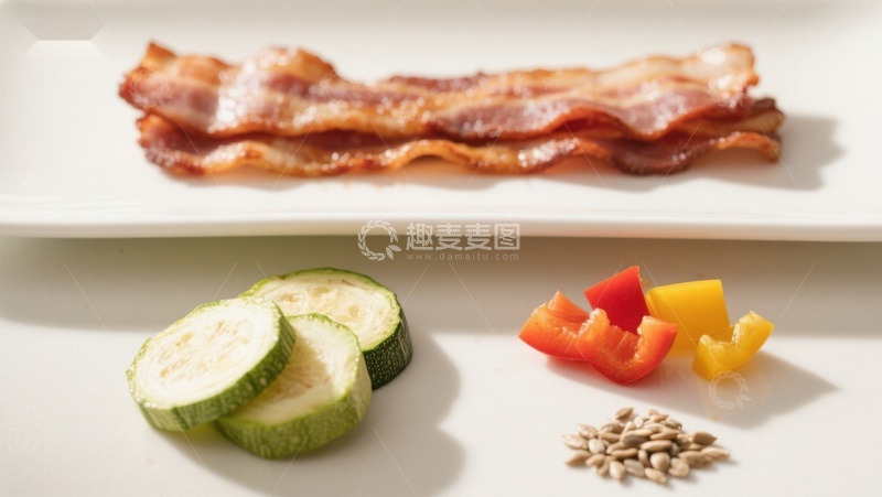 高清大图下载【趣麦麦图】培根与蔬菜切片摆盘