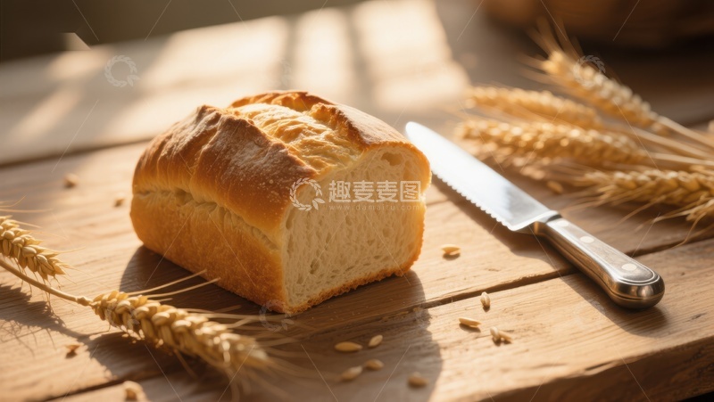 高清大图下载【趣麦麦图】新鲜面包与麦穗的静物图