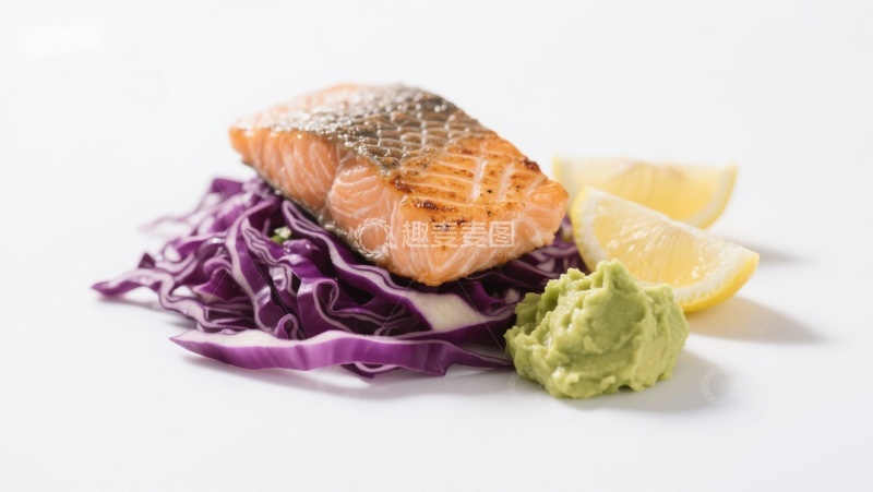 高清大图下载【趣麦麦图】烤三文鱼配紫甘蓝与芥末
