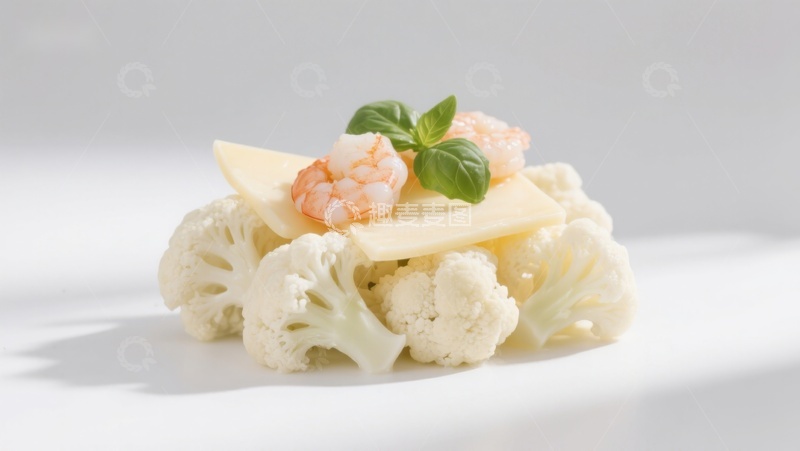 高清大图下载【趣麦麦图】花椰菜配虾仁奶酪摆盘