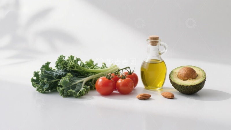 高清大图下载【趣麦麦图】新鲜蔬菜与橄榄油静物