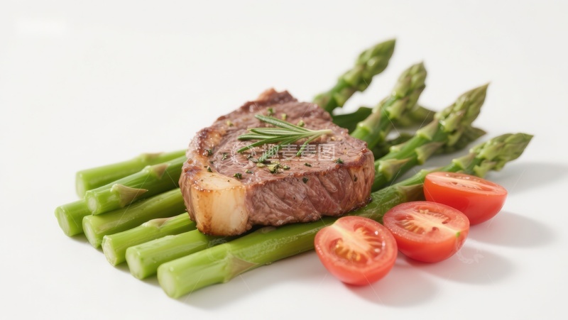 高清大图下载【趣麦麦图】牛排配芦笋与番茄