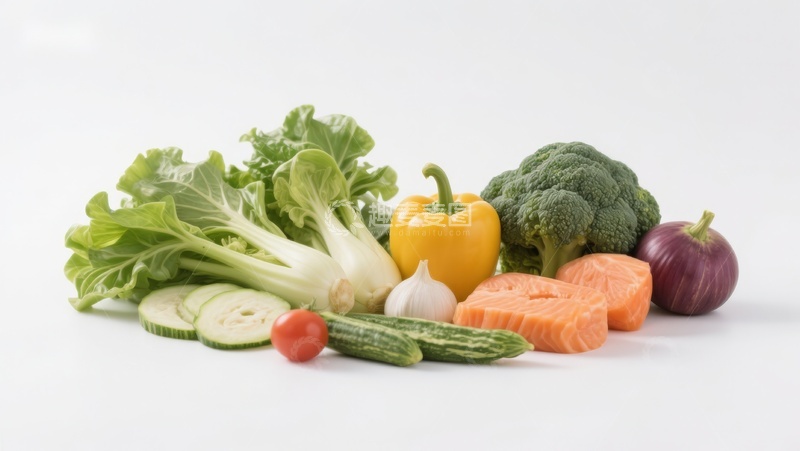 高清大图下载【趣麦麦图】新鲜蔬菜与三文鱼食材展示