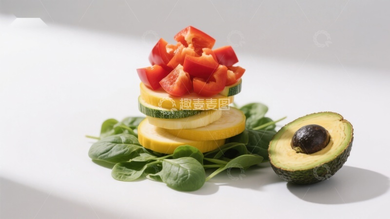 高清大图下载【趣麦麦图】新鲜蔬菜与牛油果摆盘
