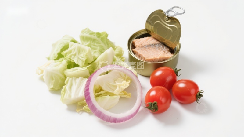 高清大图下载【趣麦麦图】罐头鱼与蔬菜食材组合