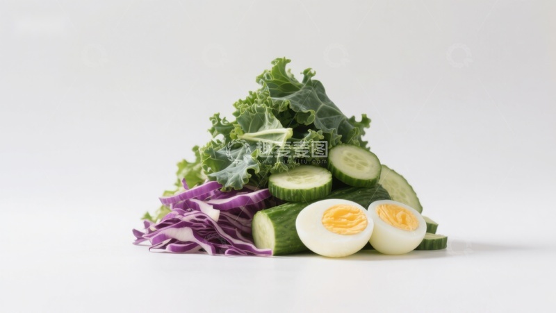 高清大图下载【趣麦麦图】新鲜蔬菜与煮鸡蛋组合