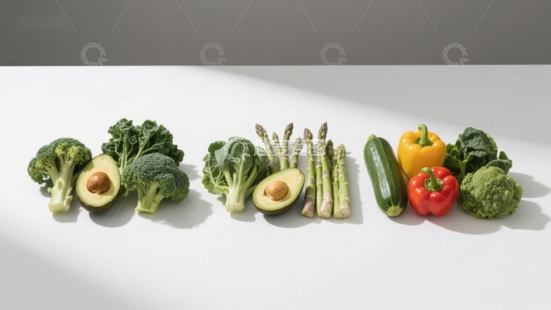 高清大图下载【趣麦麦图】新鲜蔬菜与牛油果排列展示
