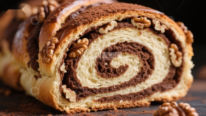高清大图下载【趣麦麦图】巧克力核桃螺旋面包