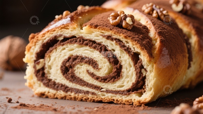 高清大图下载【趣麦麦图】巧克力核桃螺旋面包