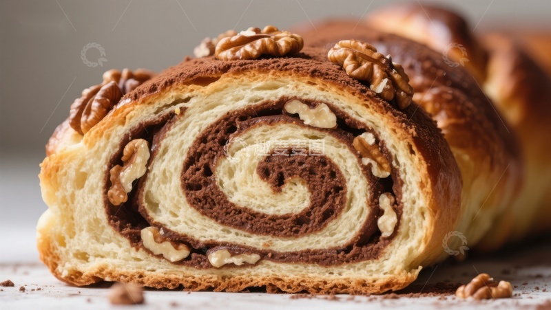 高清大图下载【趣麦麦图】巧克力核桃螺旋面包特写