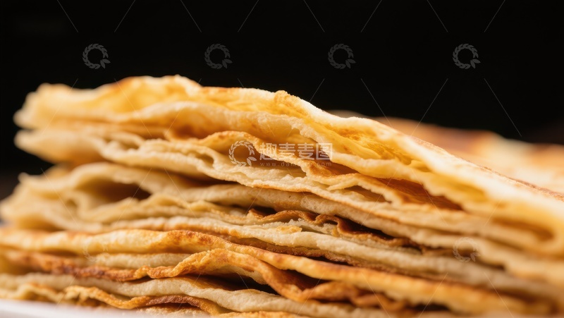 高清大图下载【趣麦麦图】金黄薄饼叠放特写