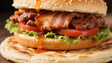 美味培根汉堡特写