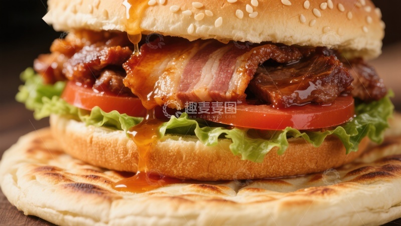 高清大图下载【趣麦麦图】美味培根汉堡特写